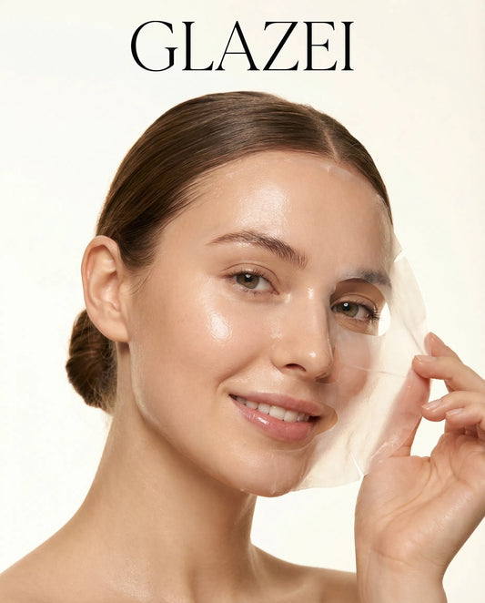 Model applying GLAZEI Glass Skin Radiance Mask
